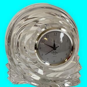 LENOX Snail Shape Clock Ovations Azar Lead Crystal, Quartz, Germany Second Hand